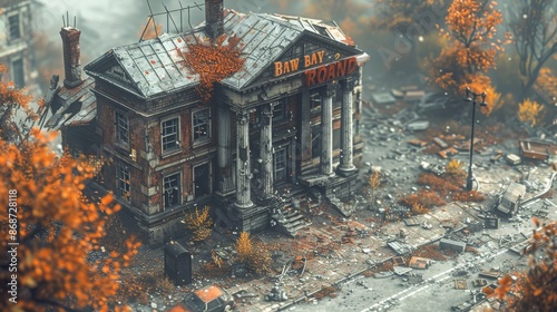 Report of a bank collapse with images of a closed bank, worried citizens, and financial turmoil, conveying the gravity of the event