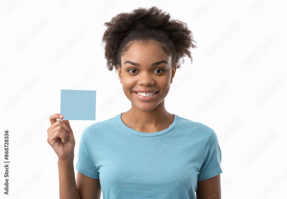 Happy Young Black Woman Holding a Sign in Studio Happy Young Black Woman Holding a Sign in Studio