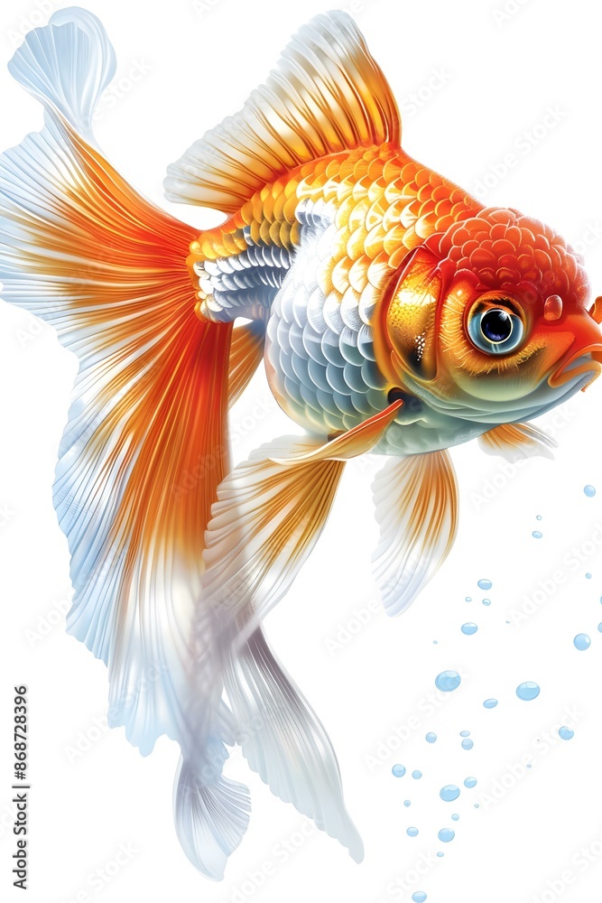 Fototapeta premium A beautiful goldfish with big eyes and long fins