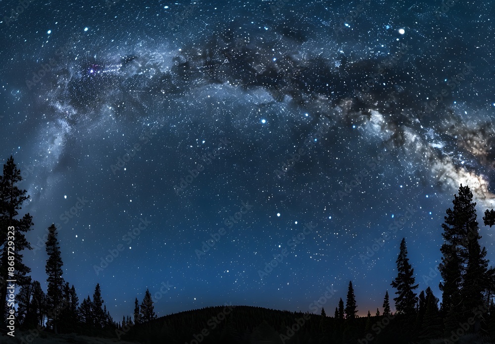 Milky Way Panorama with Forest Silhouette Milky Way Panorama with Forest Silhouette