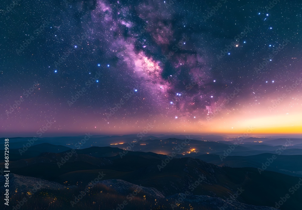 Milky Way Galaxy Over Mountain Range Milky Way Galaxy Over Mountain Range