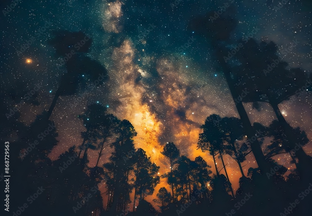 Milky Way Galaxy Over Silhouetted Trees Milky Way Galaxy Over Silhouetted Trees
