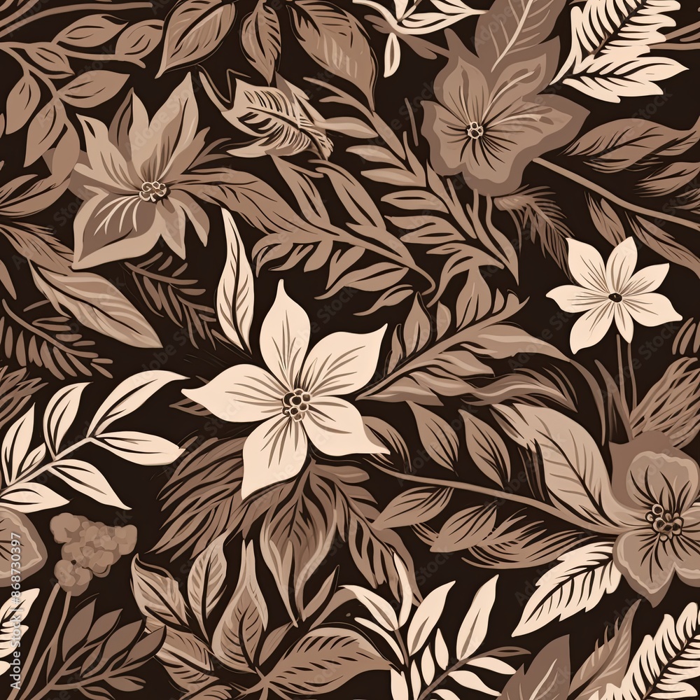 Abstract floral lino cuts of leaves and flowers designed in a random pattern Abstract floral lino cuts of leaves and flowers designed in a random pattern