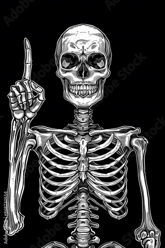 Vector Illustration of Skeleton Holding Up Middle Finger