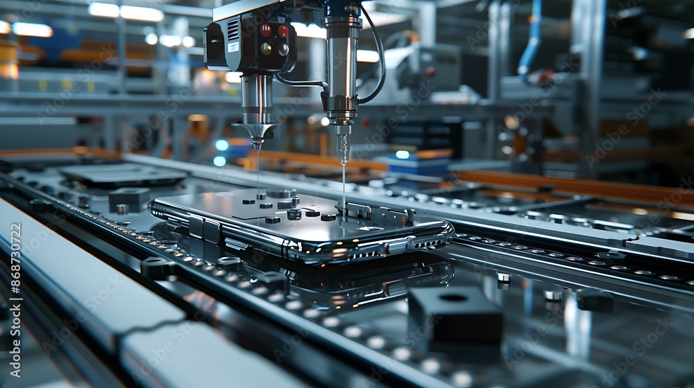 Machine in a phone maker using a conveyor system and air suckersvery detailed and realistic shape Machine in a phone maker using a conveyor system and air suckersvery detailed and realistic shape