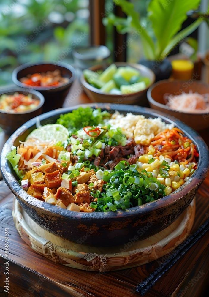 Korean Bibimbap Rice Bowl with Vegetables and Meat Korean Bibimbap Rice Bowl with Vegetables and Meat