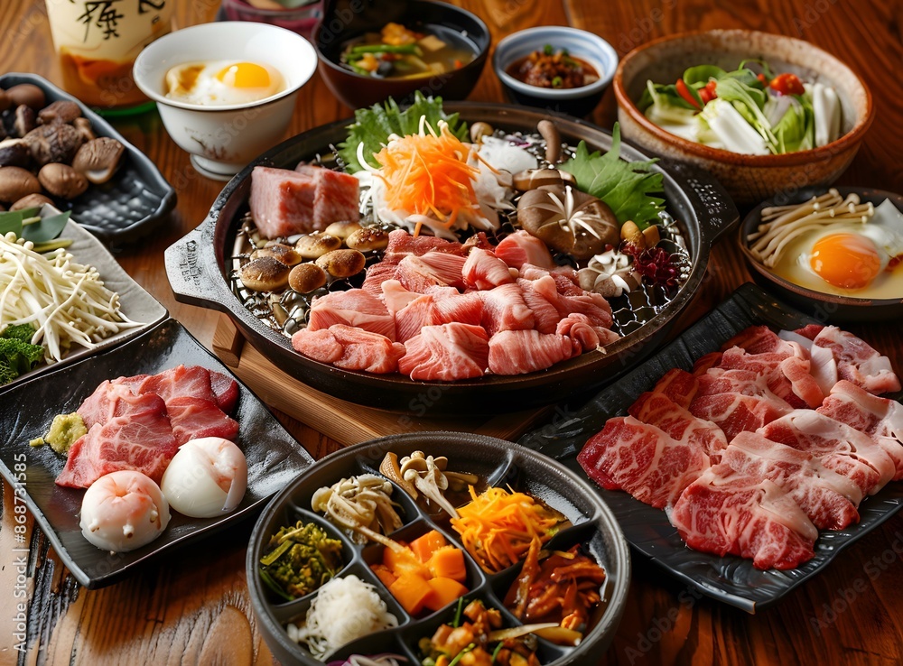 Obraz premium A table full of delicious Japanese food