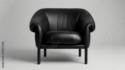 A sleek, modern black chair positioned on a clean white background © Jane