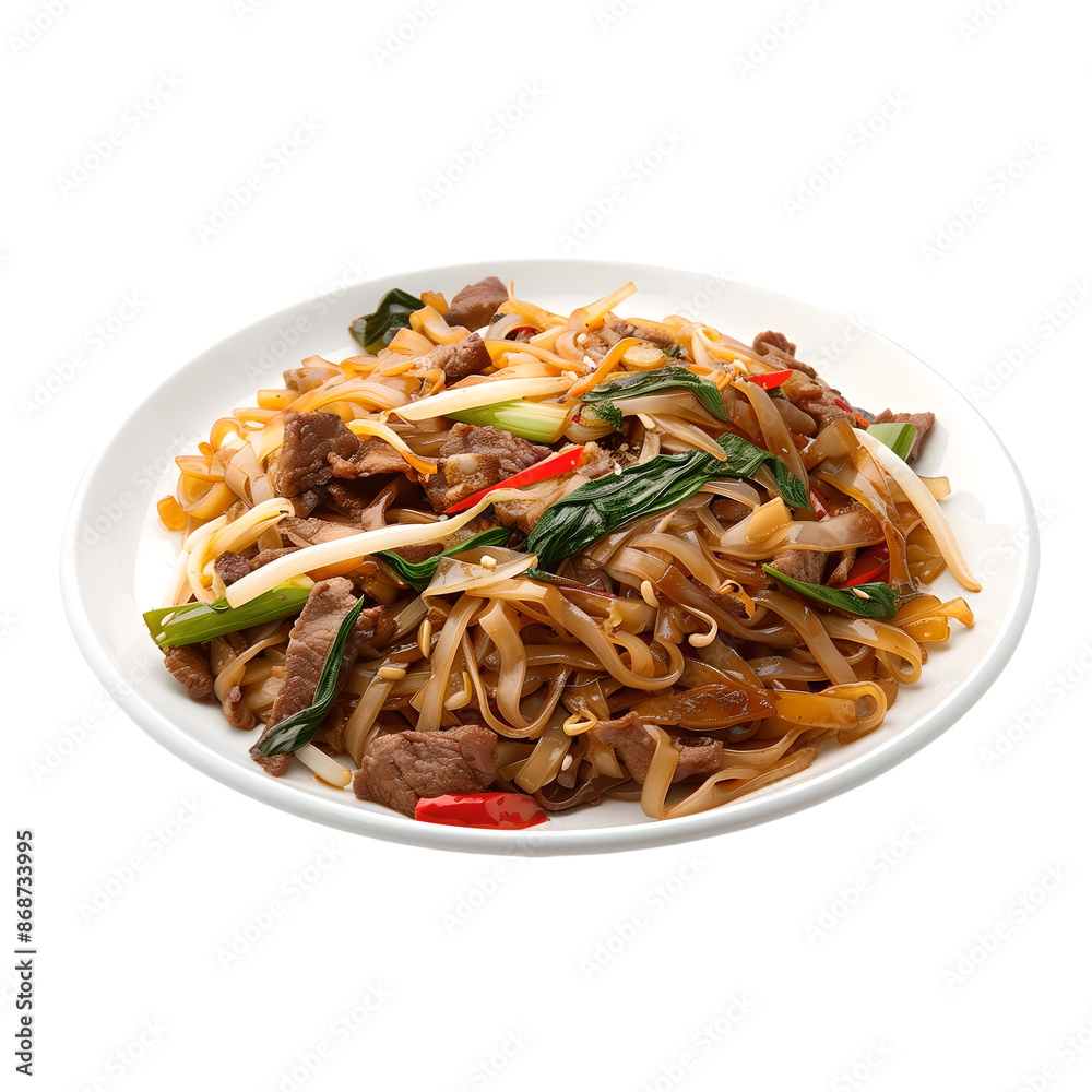 Stir-Fried Beef and Noodles with Vegetables on White Plate
Stir-Fried Beef and Noodles with Vegetables on White Plate