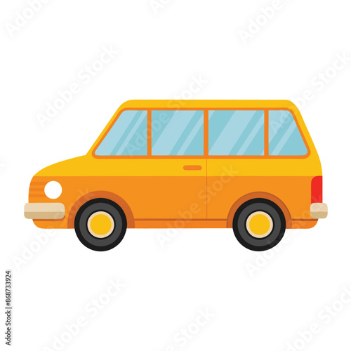 A colorful passenger car with a simple contour design