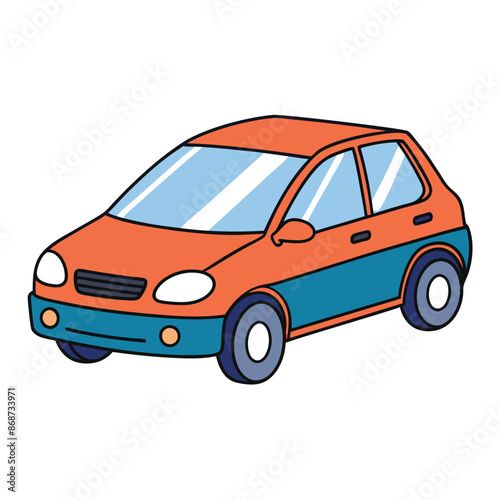 A colorful passenger car with a simple contour design