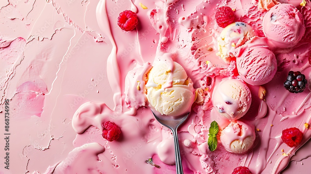 Mix ice cream on the spoon alice background Mix ice cream on the spoon alice background
