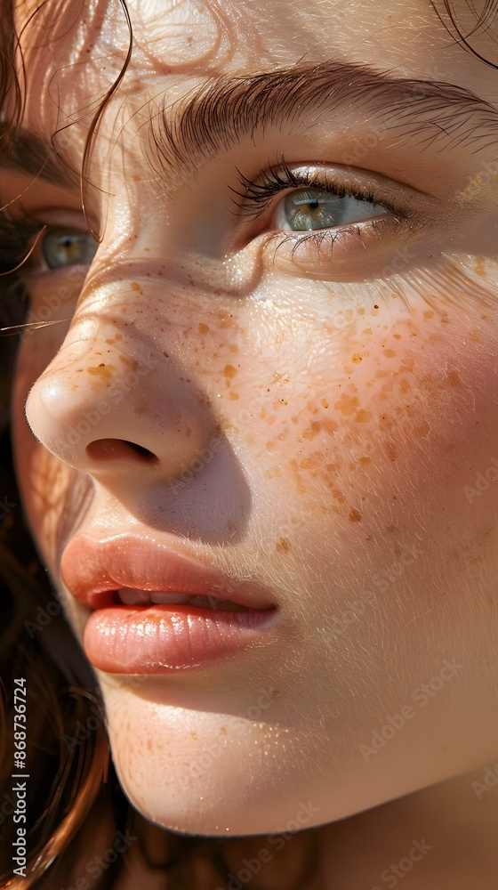 Closeup Portrait of a Woman with Freckles and Green Eyes Closeup Portrait of a Woman with Freckles and Green Eyes