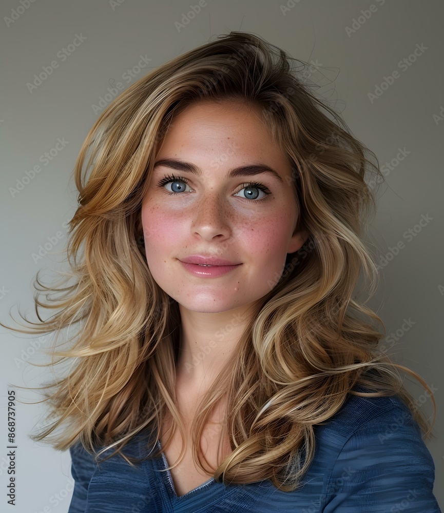 Fototapeta premium portrait of a beautiful young woman with freckles and blue eyes