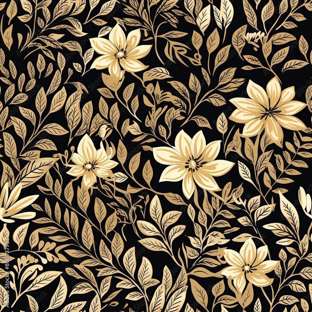 Abstract floral lino cuts of leaves and flowers designed in a random pattern