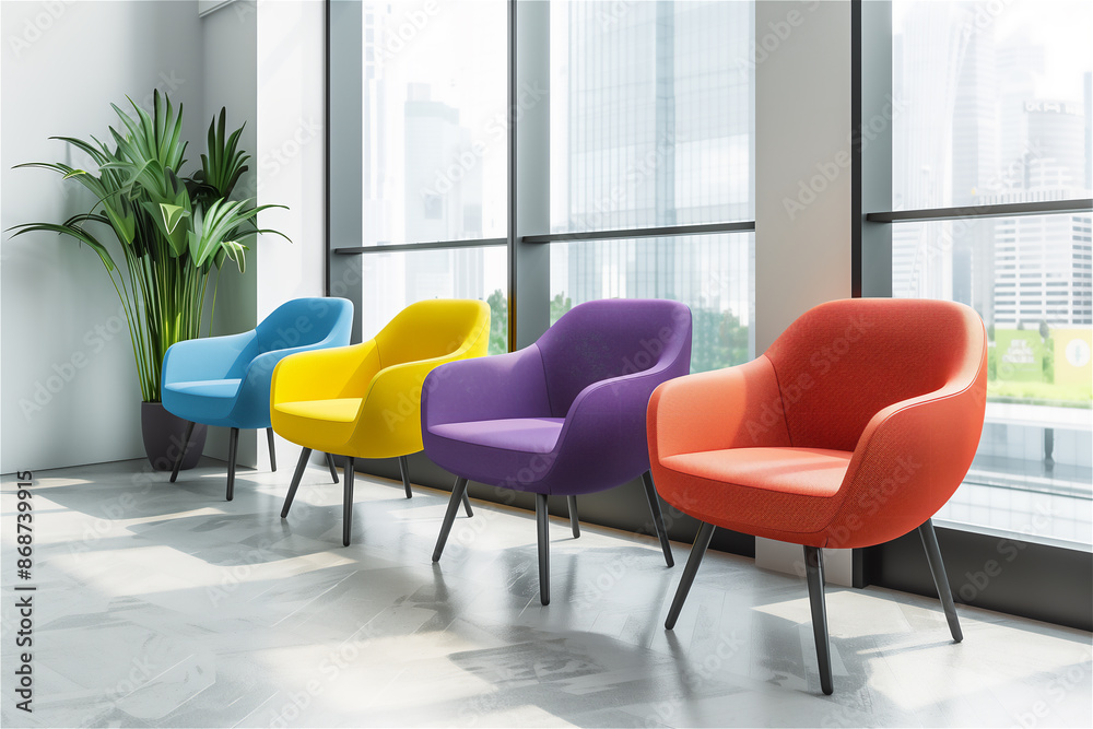 Modern Waiting Area with Colorful Chairs Modern Waiting Area with Colorful Chairs
