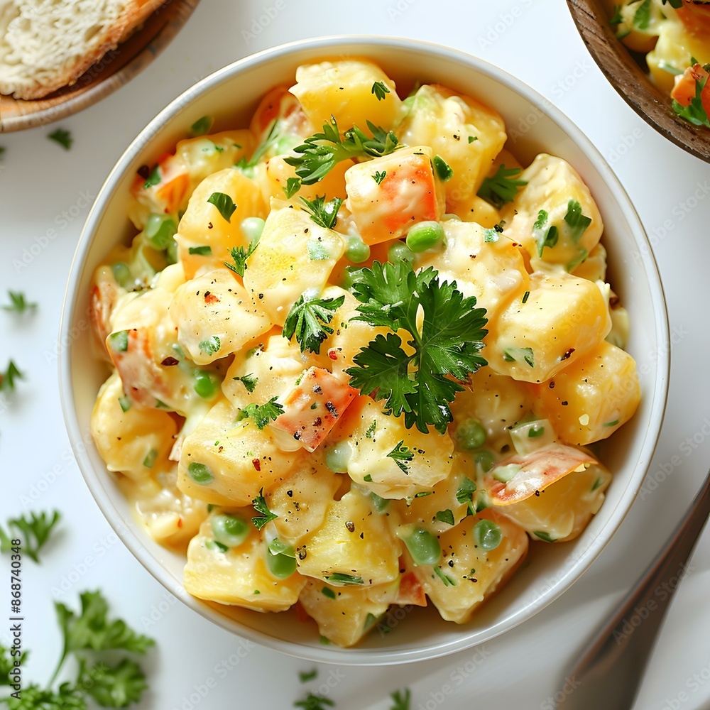 Potato salad with peas, carrots and parsley Potato salad with peas, carrots and parsley