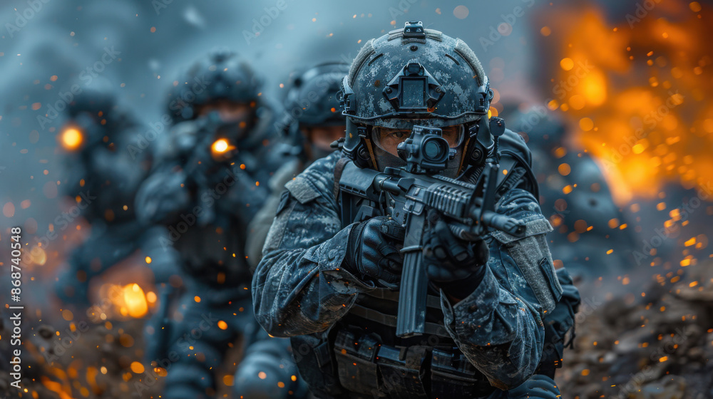 Fototapeta premium Special squad in combat action with professional weapons
