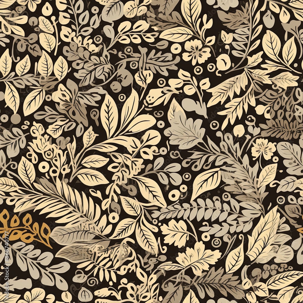Abstract floral lino cuts of leaves and flowers designed in a random pattern Abstract floral lino cuts of leaves and flowers designed in a random pattern