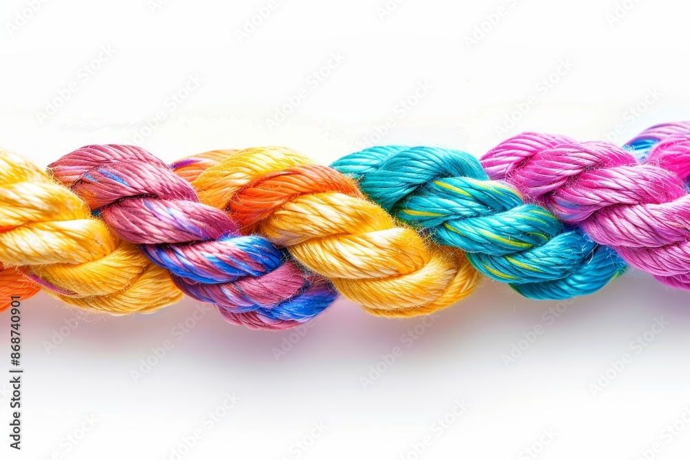 Colorful braided ropes on white background unity, diversity, and teamwork symbolism Colorful braided ropes on white background unity, diversity, and teamwork symbolism