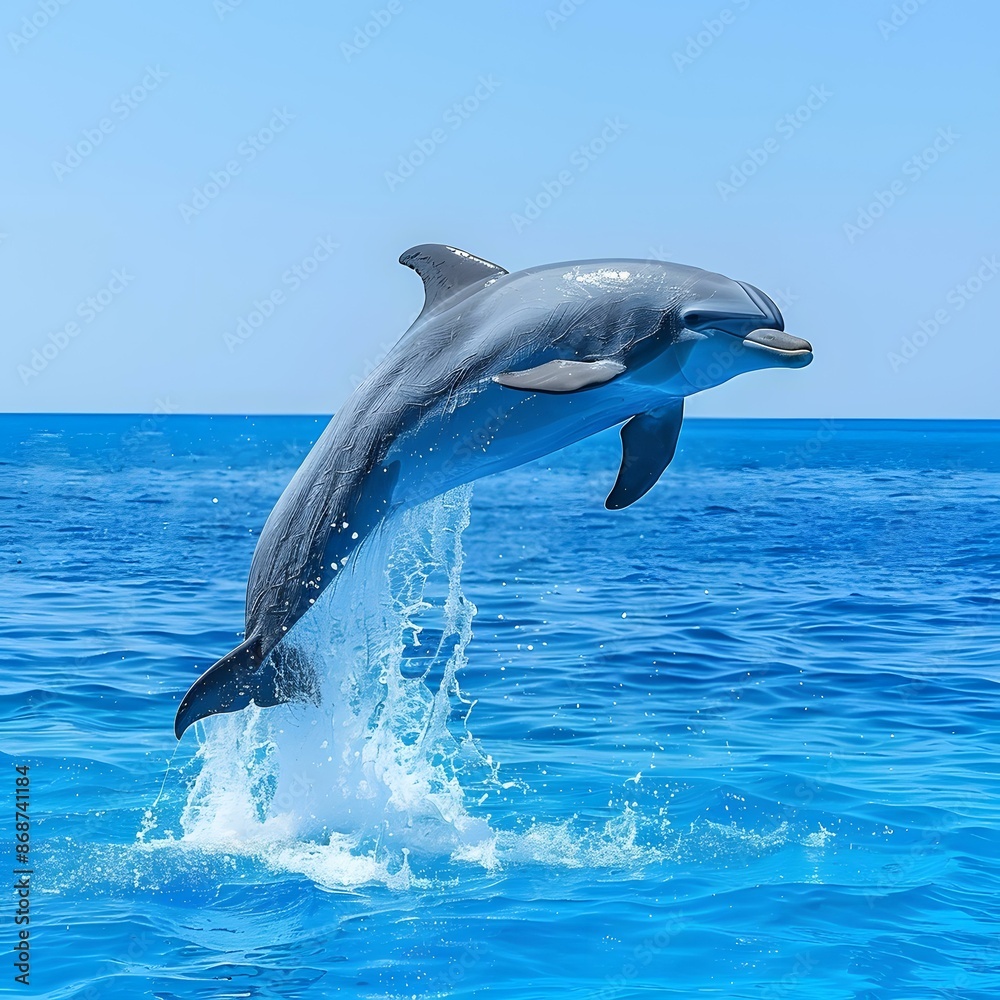 Fototapeta premium A bottlenose dolphin jumps out of the water.