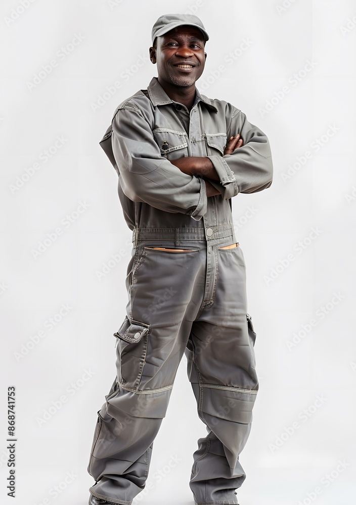 portrait of a smiling african man wearing a jumpsuit portrait of a smiling african man wearing a jumpsuit