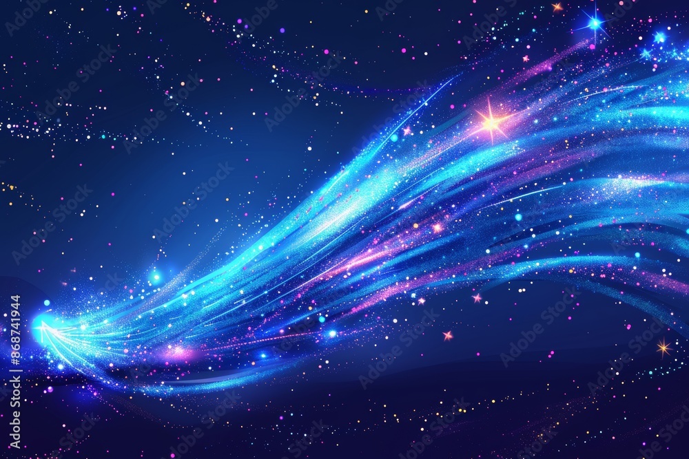 Spectacular comet with a colorful tail shining brightly in the enchanting night sky Spectacular comet with a colorful tail shining brightly in the enchanting night sky