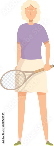 Elderly woman in sportswear holding a tennis racket, enjoying active lifestyle and sports in retirement