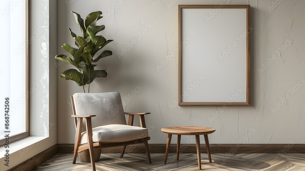 Fototapeta premium Elegant Wooden Frame and Stylish Chair in a Minimalist Interior Setting