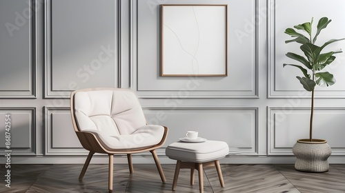 Elegant Wooden Frame Beside a Chic and Modern Chair in a Minimalist Interior Design