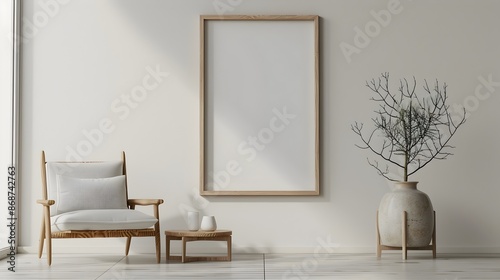 Wallpaper Mural Elegant wooden frame standing beside minimalist chair in 3D rendered interior scene Torontodigital.ca