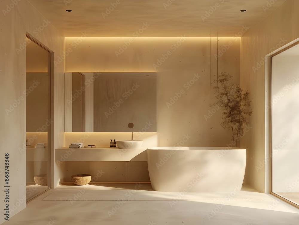 Luxurious Minimalist Bathroom with Freestanding Tub and Vanity Sink