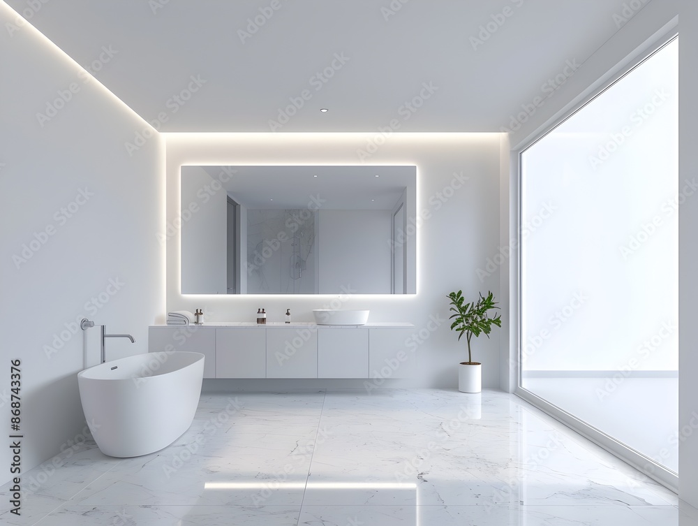 Fototapeta premium Luxurious and Minimalist Bathroom with Bright Natural Lighting and Contemporary Design Elements