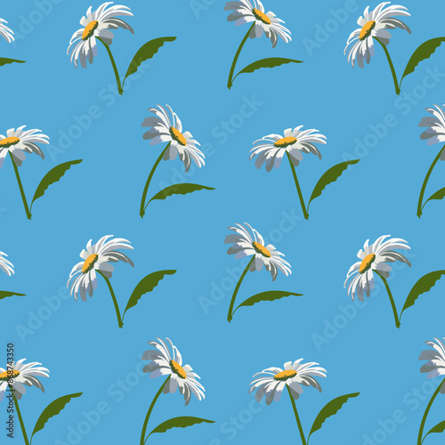 A pattern with white chamomile flowers on a blue background 1.eps