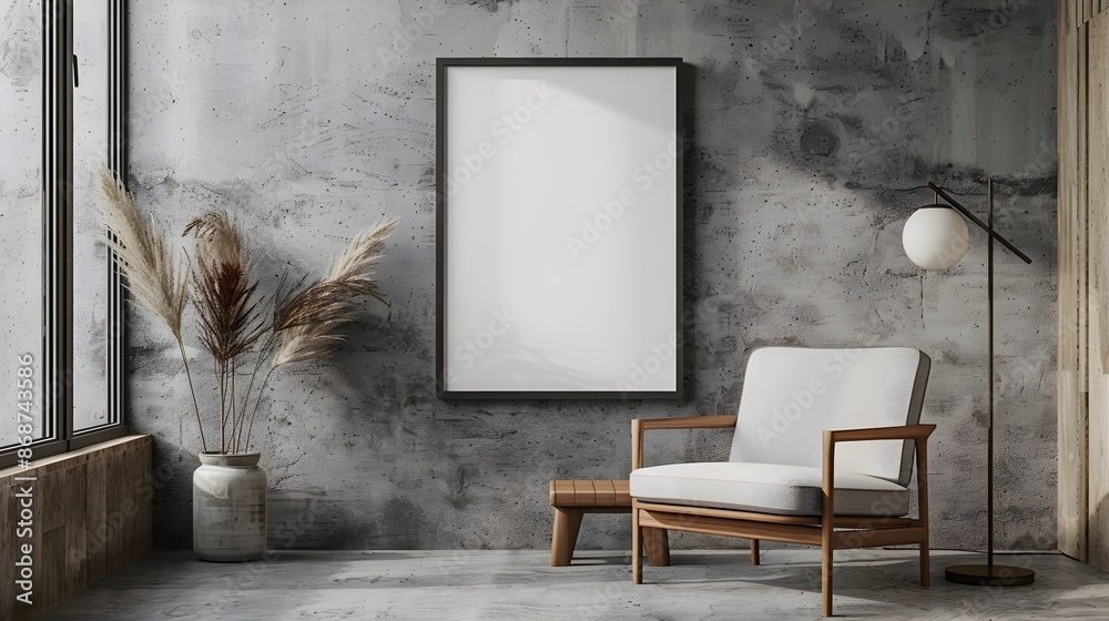 Minimalist 3D Frame Mockup and Contemporary Chair in Stylish Studio Setting Minimalist 3D Frame Mockup and Contemporary Chair in Stylish Studio Setting