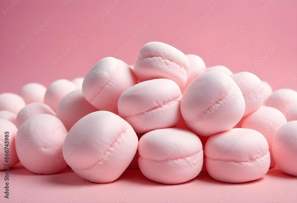 Soft pink marshmallows or cotton candy balls, close-up view of the fluffy, round confections against a pink background
Soft pink marshmallows or cotton candy balls, close-up view of the fluffy, round confections against a pink background