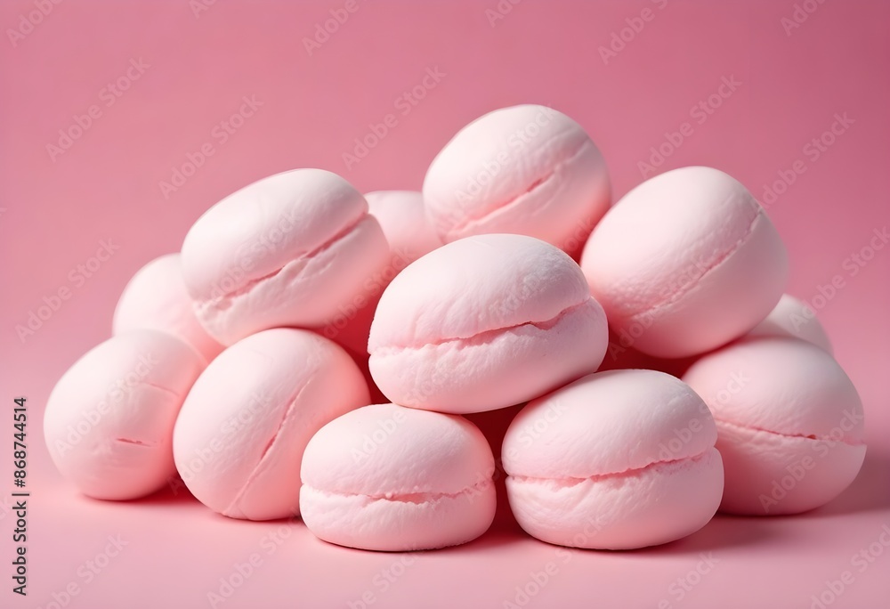 Soft pink marshmallows or cotton candy balls, close-up view of the fluffy, round confections against a pink background
Soft pink marshmallows or cotton candy balls, close-up view of the fluffy, round confections against a pink background