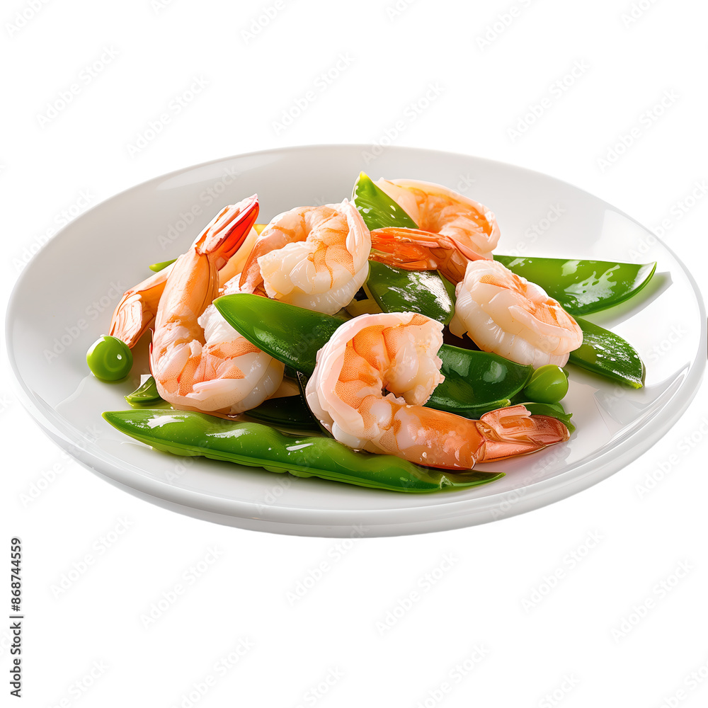Shrimp with Snap Peas and Green Peas on White Plate
Shrimp with Snap Peas and Green Peas on White Plate