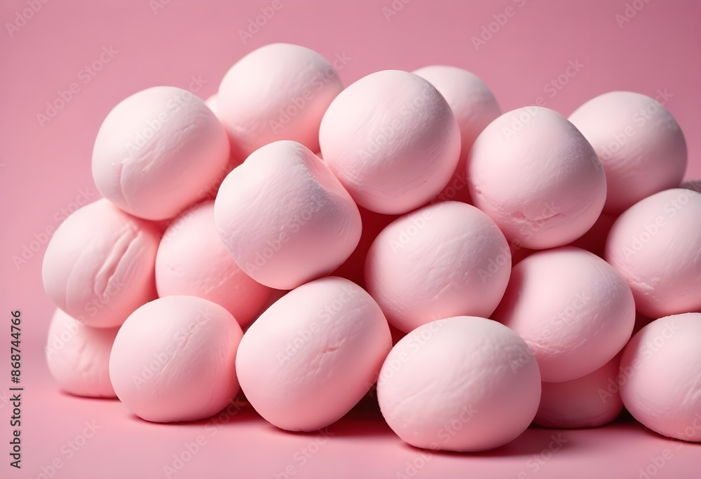 Soft pink marshmallows or cotton candy balls, close-up view of the fluffy, round confections against a pink background
Soft pink marshmallows or cotton candy balls, close-up view of the fluffy, round confections against a pink background