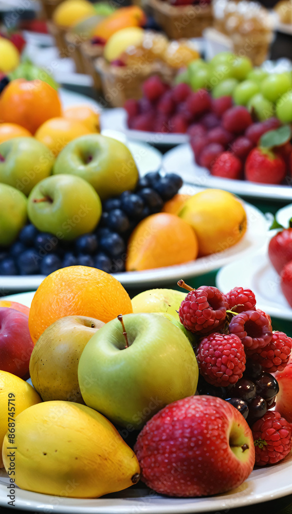 Decorated catering fruits on table with different fruits for party event orcelebration Decorated catering fruits on table with different fruits for party event orcelebration