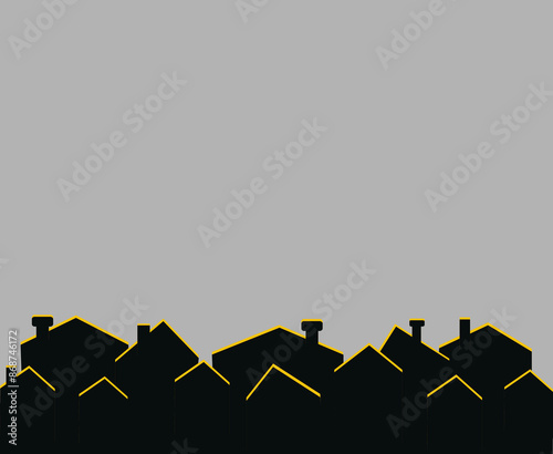 a night city with a yellow window. at home in the city . gray. Vector illustration, isolated background.