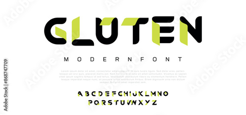 Gluten Modern abstract digital alphabet font. Minimal technology typography, Creative urban sport fashion futuristic font and with numbers. vector illustration