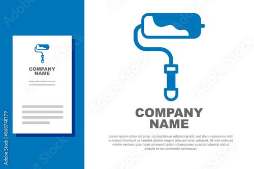 Blue Paint roller brush icon isolated on white background. Logo design template element. Vector