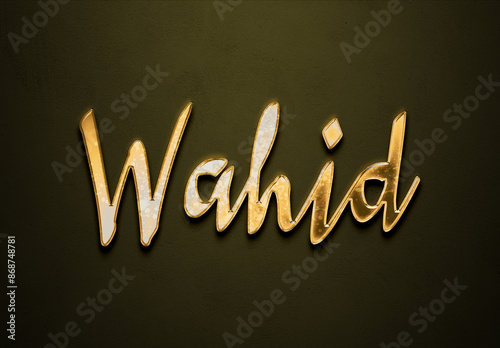 Old gold text effect of Arabic name wahid  with 3D glossy style Mockup. photo