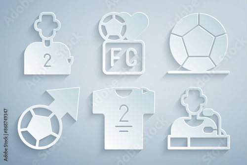 Set Football jersey and t-shirt, Soccer football, player press conference, Fan club and or soccer icon. Vector