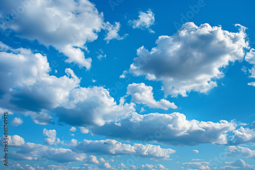 Blue Sky with Feathered and Cumulus Clouds on a Sunny Day, Divine Atmosphere, Ideal for Wallpaper or Background