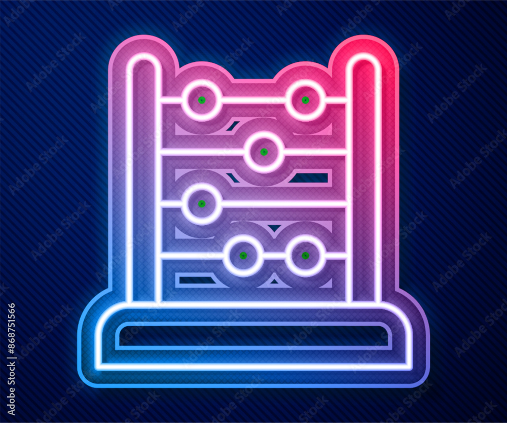 Glowing neon line Abacus icon isolated on blue background. Traditional counting frame. Education sign. Mathematics school. Vector Glowing neon line Abacus icon isolated on blue background. Traditional counting frame. Education sign. Mathematics school. Vector
