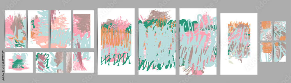 Naklejka premium BackgSet of Backgrounds conceptual aerosol paint viscous pastel muted pale calm tones cards templates setound conceptual yarsky aerosol paint viscous