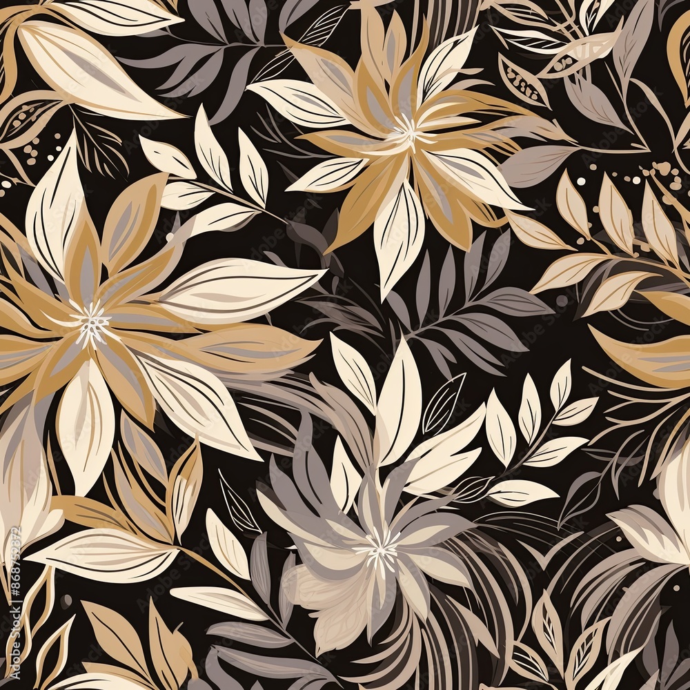 Abstract floral lino cuts of leaves and flowers designed in a random pattern Abstract floral lino cuts of leaves and flowers designed in a random pattern