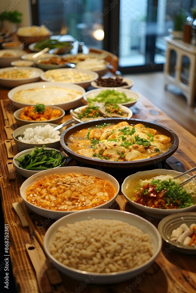 Fototapeta premium A table full of delicious Korean food